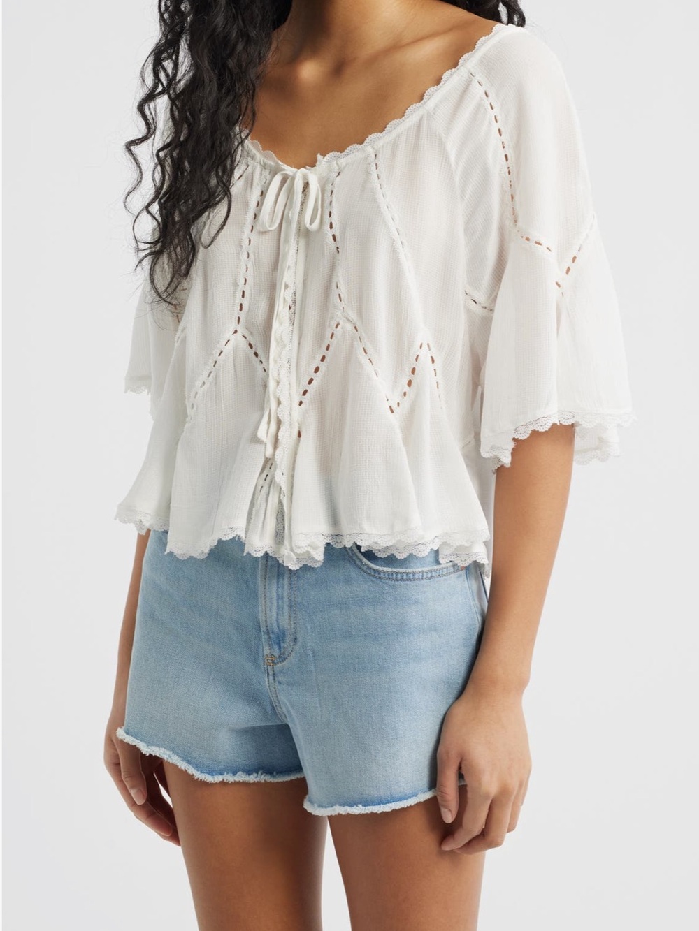 Free People Michelle Lace Trim Top